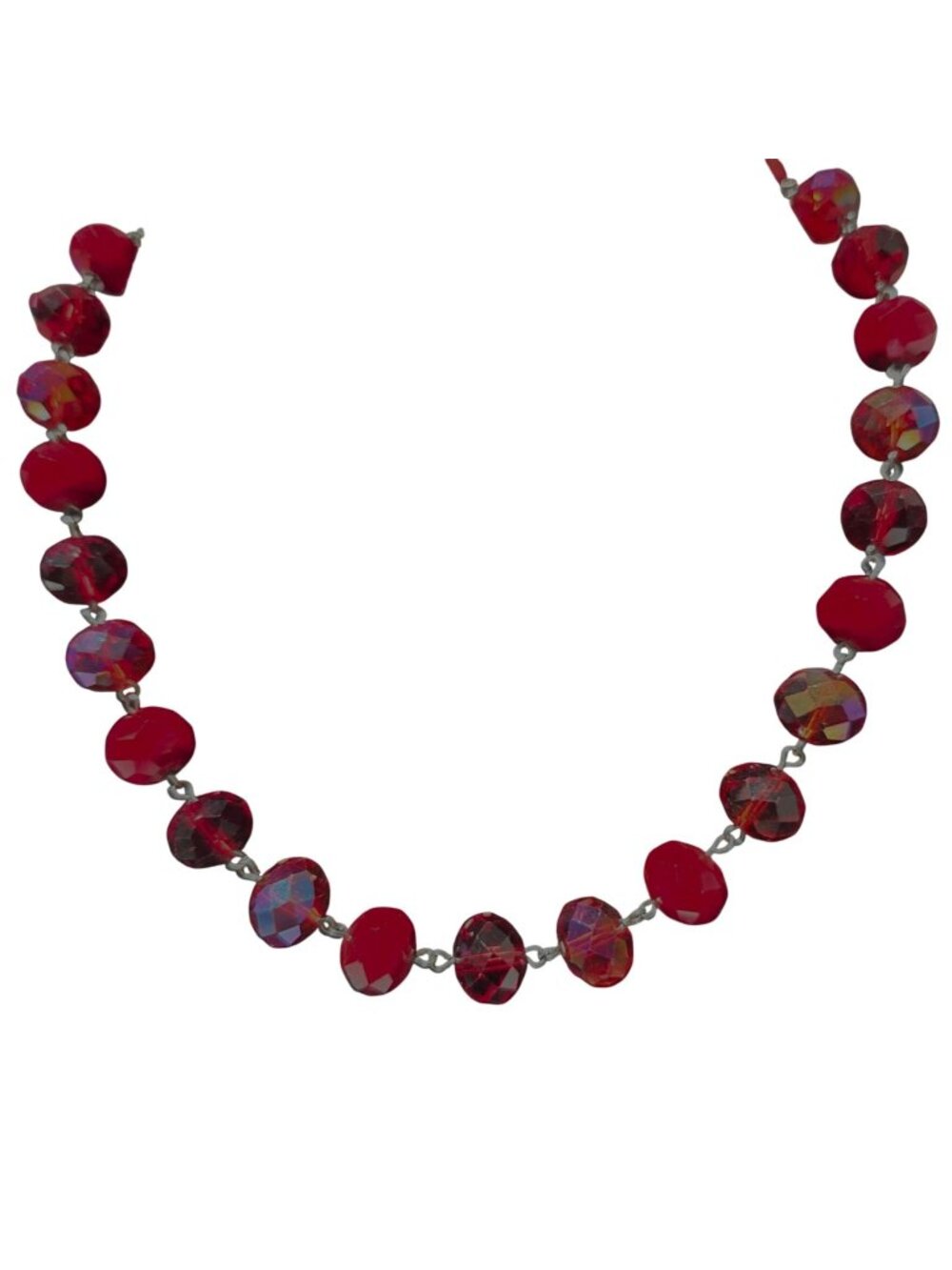 Vintage Red Faceted Beaded Necklace Retro 50s 60s Fashion Jewelry Women